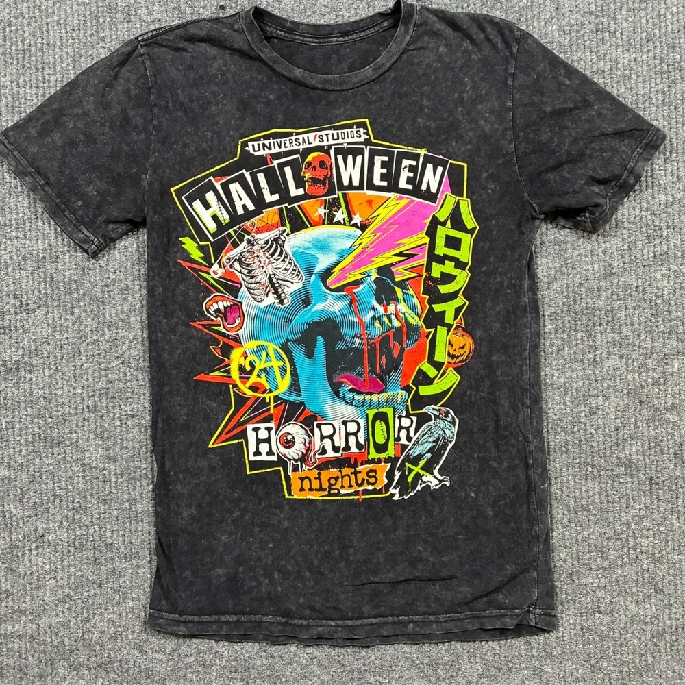 Universal Studios Halloween Horror Nights 24 Black Acid Wash‎ Graphic T Shirt XS
